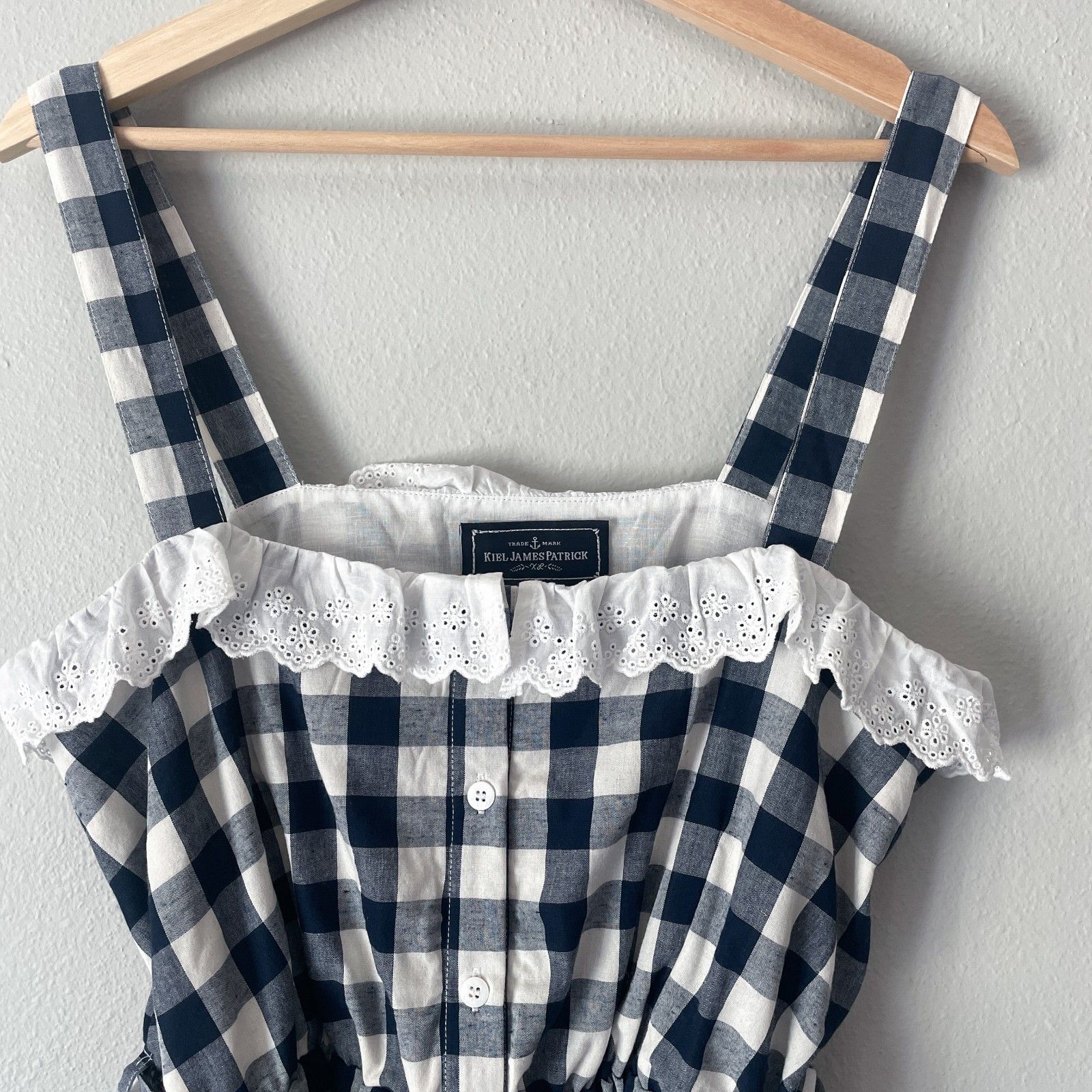 Kiel James Patrick Gingham Eyelet Lace Trim Cotton Dress Size Xl Sleeveless Nwt — image 3 of 8